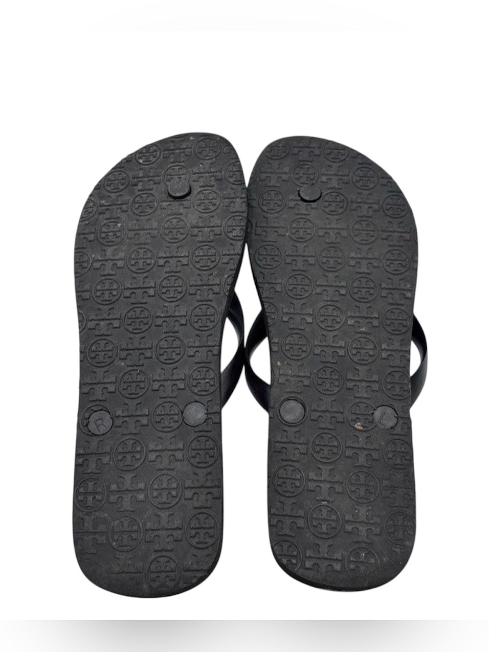 Tory Burch Black & White Patterned Logo Flip Flops - Picture 3 of 3